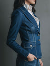 Women’s Fitted Denim Blazer Jacket | Vintage Tailored Jean Coat | Casual Smart Western Style