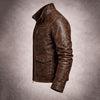 Men's Distressed Brown Leather Jacket Biker Style Genuine Coat