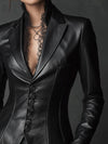 Women Black Leather Blazer Jacket Fitted Corset Style Genuine Lambskin Gothic Victorian Coat Slim Fit Tailored Leather Jacket