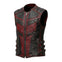 Men’s Gothic Steampunk Leather Vest – Black & Red Vampire Waistcoat, Punk Biker Halloween Costume