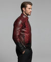 Men’s Luxury Genuine Leather Jacket Red & Black Crocodile Texture Biker Style.