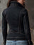 Vintage Washed Denim Moto Jacket Charcoal Edge Women’s Cropped Biker Jean Jacket Streetwear