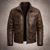 Men's Distressed Brown Leather Jacket Biker Style Genuine Coat