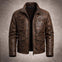 Men's Distressed Brown Leather Jacket Biker Style Genuine Coat