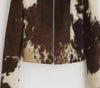 Cow Print Leather Jacket Women Cropped Brown Cowhide Coat Western Biker Jacket Y2K Streetwear Trendy Outerwear