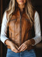 Women’s Retro Sheepskin Leather Zip Waistcoat Stand Collar Vest
