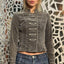 Women’s Grey Military Coat – Fitted Jacket, Y2K Style Designer Outerwear.
