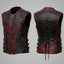 Men’s Gothic Steampunk Leather Vest – Black & Red Vampire Waistcoat, Punk Biker Halloween Costume