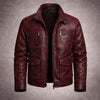 Men's Burgundy Distressed Leather Biker Jacket Vintage Retro Style Coat
