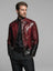 Men’s Luxury Genuine Leather Jacket Red & Black Crocodile Texture Biker Style.
