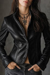 Women’s Leather Blazer Jacket – Slim Fit Vintage Style Genuine Leather Coat for Women