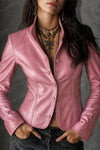 Women’s Leather Blazer Jacket – Slim Fit Vintage Style Genuine Leather Coat for Women
