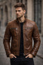 Men’s Brown Leather Biker Jacket | Vintage Café Racer Motorcycle Jacket | Slim Fit Genuine Leather Jacket for Men