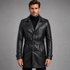 Men's Black Leather Trench Coat, Belted Long Style Jacket, Winter Formal Overcoat