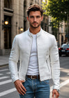 Men’s White Crocodile Leather Jacket – Genuine Real Leather Designer Biker Coat Luxury Fashion Outerwear