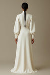 Elegant Beige Modest Maxi Dress for Women – High Neck Long Sleeve Minimalist Formal Gown