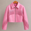 Pink Fringe Leather Jacket for Women | Cropped Western Cowgirl Jacket