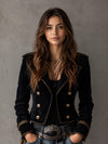 Women’s Black Velvet Military Jacket | Vintage Gold Button Blazer | Gothic Western Cropped Coat
