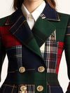 Women’s Plaid Patchwork Blazer Jacket Luxury Tartan Double Breasted Coat Vintage Inspired Office Blazer Elegant Statement Jacket