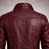 Men's Burgundy Distressed Leather Biker Jacket Vintage Retro Style Coat