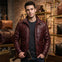 Men's Burgundy Distressed Leather Biker Jacket Vintage Retro Style Coat