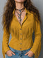Women's Mustard Yellow Suede Fringe Jacket | Western Cowgirl Leather Shirt | Boho Tassel Jacket