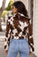 Women’s Cowhide Leather Jacket Western Cow Print Moto Jacket Brown White Biker Coat Cropped Ranch Style Jacket for Women