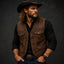 Men’s Distressed Leather Vest Handmade Vintage Western Style Lambskin Cowboy Waistcoat