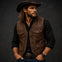Men’s Distressed Leather Vest Handmade Vintage Western Style Lambskin Cowboy Waistcoat