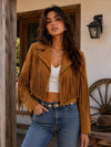 Women’s Vintage-Inspired Fringe Suede Jacket | Camel Brown Western Cowgirl Coat | Boho Chic Outerwear