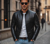 Men’s Black Embossed Leather Jacket – Luxury Croc Pattern Biker Jacket for Men – Stylish Slim Fit Winter Outerwear