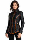 Women’s Handmade Quilted Waist-Fit Jacket | Diamond Pattern Padded Outerwear | White Faux Leather Winter Coat for Women
