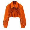 Women’s Orange Suede Fringe Jacket | Western Cropped Leather Jacket | Boho Cowgirl Tassel Coat | Vintage Festival Outfit