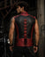 Men’s Red & Black Leather Biker Vest – Gothic Punk Motorcycle Sleeveless Jacket