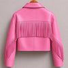 Pink Fringe Leather Jacket for Women | Cropped Western Cowgirl Jacket