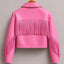 Pink Fringe Leather Jacket for Women | Cropped Western Cowgirl Jacket