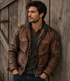Men's Genuine Lambskin Leather Jacket – Vintage Distressed Retro Motorcycle Biker Jacket, American Casual Workwear Leather Coat