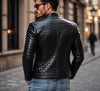 Men’s Black Embossed Leather Jacket – Luxury Croc Pattern Biker Jacket for Men – Stylish Slim Fit Winter Outerwear