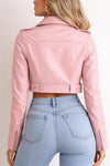 Pink Faux Leather Cropped Biker Jacket, Trendy Streetwear Coat