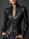 Women Black Leather Blazer Jacket Fitted Corset Style Genuine Lambskin Gothic Victorian Coat Slim Fit Tailored Leather Jacket