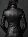 Women Black Leather Blazer Jacket Fitted Corset Style Genuine Lambskin Gothic Victorian Coat Slim Fit Tailored Leather Jacket