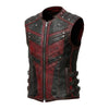 Men’s Gothic Steampunk Leather Vest – Black & Red Vampire Waistcoat, Punk Biker Halloween Costume