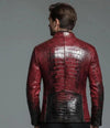 Men’s Luxury Genuine Leather Jacket Red & Black Crocodile Texture Biker Style.