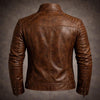 Men’s Brown Leather Biker Jacket | Vintage Café Racer Motorcycle Jacket | Slim Fit Genuine Leather Jacket for Men
