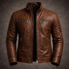 Men’s Brown Leather Biker Jacket | Vintage Café Racer Motorcycle Jacket | Slim Fit Genuine Leather Jacket for Men