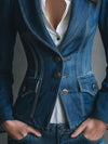 Women’s Fitted Denim Blazer Jacket | Vintage Tailored Jean Coat | Casual Smart Western Style