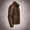 Men's Distressed Brown Leather Jacket  Biker Style Genuine Coat