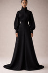 Elegant Beige Modest Maxi Dress for Women – High Neck Long Sleeve Minimalist Formal Gown