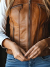 Women’s Retro Sheepskin Leather Zip Waistcoat Stand Collar Vest