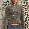 Women’s Grey Military Coat – Fitted Jacket, Y2K Style Designer Outerwear.